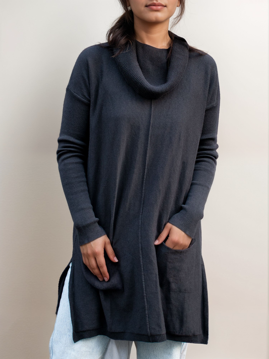 Recycled Cowl Neck Tunic | Vegan Knitwear