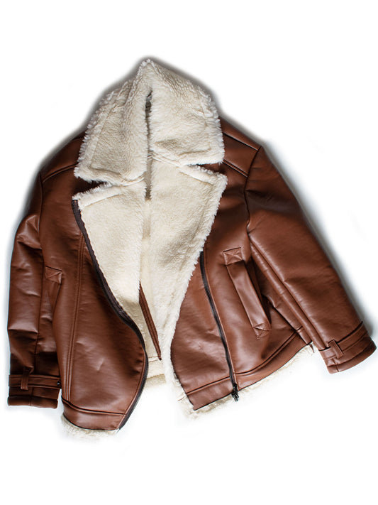 Chaqueta de aviador oversize de borreguito vegano reciclado | Vegan Leather Jackets