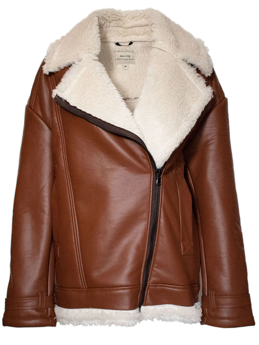 Oversized Recycled Vegan Shearling Aviator Jacket | Vegan Leather Jackets